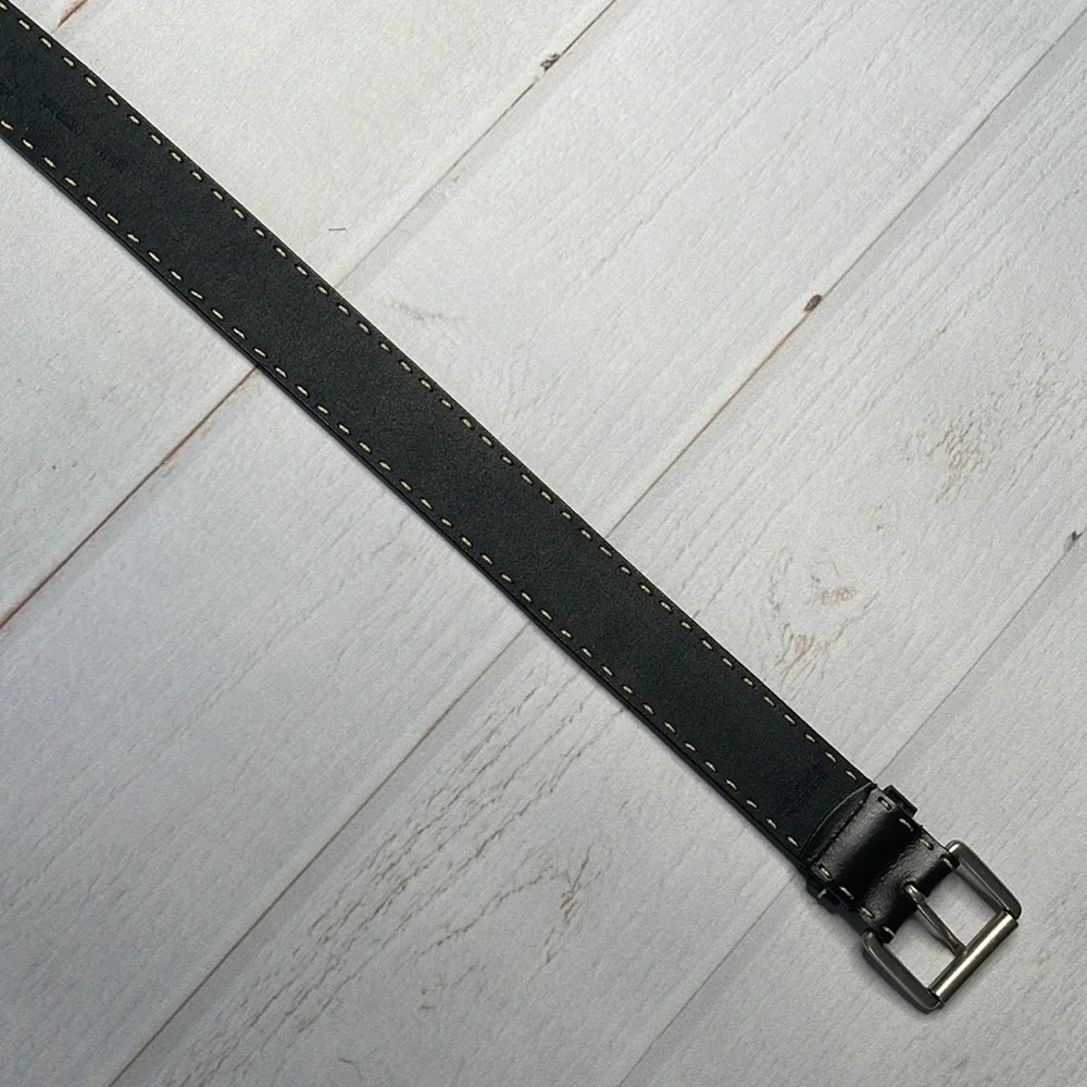 Anne Klein L Belt Black Exposed Stitching Large Ladies Leather Silver Hardware - Picture 13 of 13